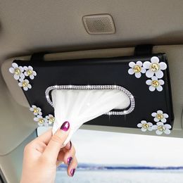 Tissue Boxes Napkins 1 Pcs Car Crystal Paper Box with Chrysanthemum Cae Interior Decoration Accessories for Sun Visor Type 231108