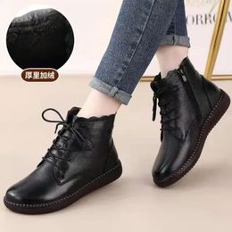 Boots Simple Lace Up Ankle Boot's Spring Autumn Oxford Shoes Flat Leather Ladies Short Plush Zipper Black Booties 231109