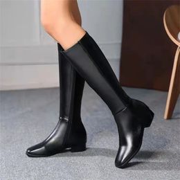 Boots Women's Square Head High Tube Boots Autumn Winter Fashion White Simple And Versatile Square Root Side Zipper Boots 231108