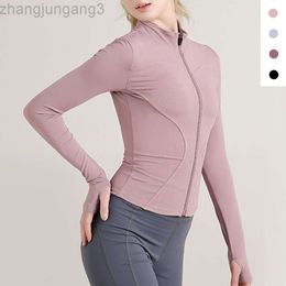 Desginer Aloo Yoga Women Jacket Tops Spring and Autumn Sports Coat Women's Zipper Cardigan Skinny Nude Fitness Jacket Long Sleeve Standing Neck Suit