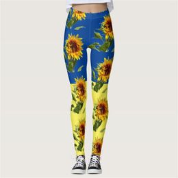 Active Pants Women Sunflower Print Tights Leggings Control Yoga Sport For High Workout Set