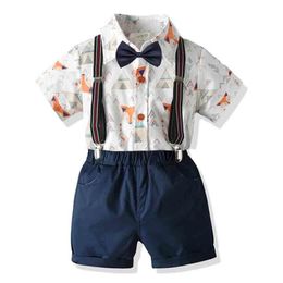 Clothing Sets Baby Boy Clothes Set Summer Bow Tie Cartoons Top Suspenders Shorts Gentleman Children
