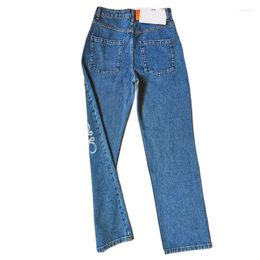 Women's Jeans 2023 Casual Classic Embroidery Hollow Out Logo Straight Leg High Waist Loose Wide Pants