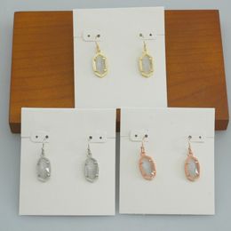 Dangle & Chandelier Hook Stone Real 18K Gold Plated Grey Opal Stone Dangles Earrings Jewelries Letter Gift With free dust bag