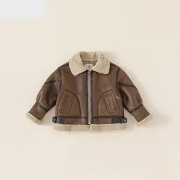 Jackets Winter Children Coat Korean Edition Girls/Boys Fashion Brown Suede Zipper Outerwear Thicken Windbreak Warm Locomotive Jacket
