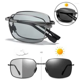 Sunglasses Fashion Portable Foldable Pochromic Glasses Men Driving Polarised UV400 Shade Retro Metal Frame Eyeglasses