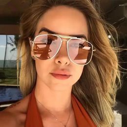 Sunglasses Retro Double Beidges Peach Pilot Women Men Designer Luxury Metal Frame Oversized Sun Glasses 2023 Fashion Eyewear