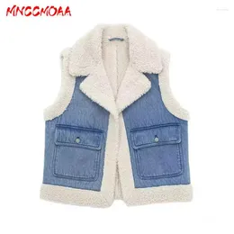 Women's Vests MNCCMOAA 2023 Autumn Winter High Quality Woman Fashion Denim Thick Fleece Vest Coat Female Casual Sleeveless Warm Waistcoat