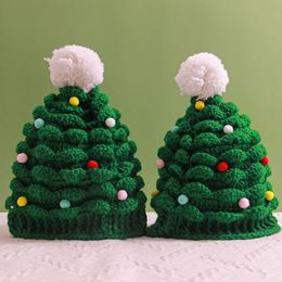 BeanieSkull Caps Christmas Tree Knitted Hat Children Adults Party Dressing Handmade Woollen Warm Gift 231109