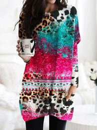 Casual Dresses Leopard Geometric Glitter Mini Dress 2023 Autumn Sexy Fashion Print Elegant Vintage Holiday Club Long Sleeve Skirt