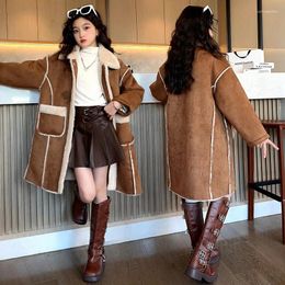 Jackets Girls' Long Fur One Piece Lamb Cowhide Button Coat Winter 2023 Plush And Thick Suede Trend