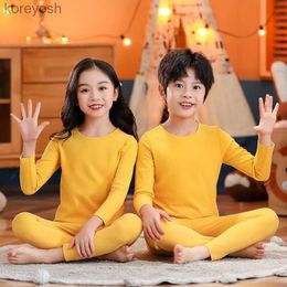 Pyjamas 2023 Autumn Toddler Kids Thermal Underwear Pyjamas Solid Winter Warm Lounge Boy Girl Casual Pyjamas Children Warm SleepwearL231108