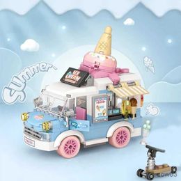 Blocks Creative Cute Mini Ice Tea Car Model Building Block Retro Wedding Car Rabbit Car Toys For Girls Gifts R231109