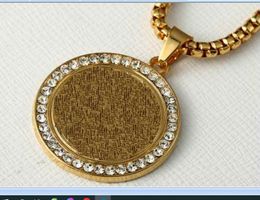 2023 cute lovely gold stainless steel watch chain high quality one line diamonds round plate Pendant women zircon long Clavicle necklace