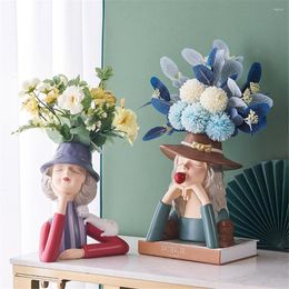 Planters Creative Hat Girl Resin Decorative Crafts Statue Flower Vase Living Room Home Desktop Decoration Art Gift