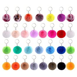 Keychains Lanyards 30Pieces Pom Keychains Set with Fluffy Faux Fur Pompom Tassels and Keyrings 230408