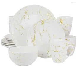 Plates Plate Fine Marble 16 Pieces Stoare Dinnerware Set In Gold And White Tableware Of Dinner Sets Dish