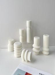 Candles Cylindrical Tall Pillar Candle Molds Ribbed Aesthetic Silicone Mould Geometric Abstract Decorative Striped Soy Wax M5353210