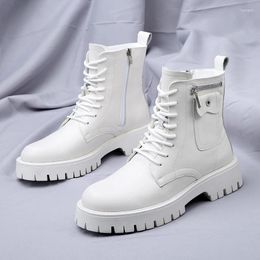 Boots High Quality Leather Men's Platform Fashion Casual White Men Ankle British Style Comfortable Non-slip Man Work