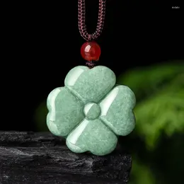 Pendant Necklaces Natural Jade Clover With Beautiful Rope Chain Necklace For Man And Women Fengshui Geomantic Amulet Talisman