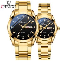 CHENXI Golden Quartz Watch for Women Men Fashion Style Ladies Wristwatch Waterproof Stainless Steel Couple Clock