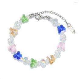 Strand Korean Butterfly Bracelet Bohemian Colourful Crystal Beaded Handmade Charm Adjustable Women Fashion Jewellery Pulceras