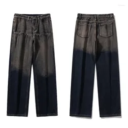 Men's Jeans Men Women Nostalgic Colours Washed Worn Out Gradient Pants Vertical Pockets Straight Tube Loose Fitting Trousers
