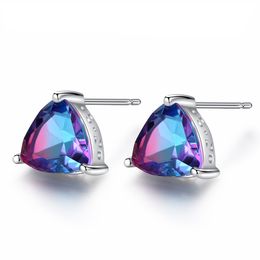 New Fashion Triangle Gradient Gem S925 Silver Stud Earrings Jewellery Charm Women's Three Claw Rainbow Stone Earrings for Women Wedding Party Valentine's Day Gift SPC