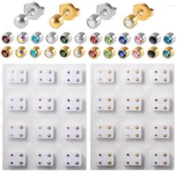 Stud Earrings 12Pairs SteelTragus Cartilage 3&4mm CZ Gem Ear Piercing For Gun