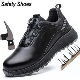 Boots AMAWEI Rotary Buckle Work Protective Shoes Leather Safety PunctureProof Antismash Steel Toe Men Women 231108