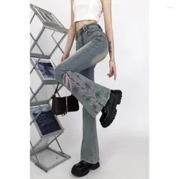 Women's Jeans Y2K High Street Harajuku Wide Leg Waist Flared Pants Split Tether Vintage Bell-bottoms