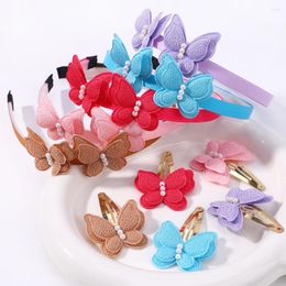 Hair Accessories (Headband Clip)girls Delicate Band Clips Set Solid Butterfly Imitation Pearl Hoop BB Clip Headwear Gift Sets