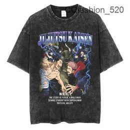 Mens Tshirts Vintage Washed Play Men t Shirts for Shirt Anime Jujutsu Kaisen Tshirts 100% Cotton Summer Casual Loose Tees Unisex Harajuku Streetwear Tops AROM