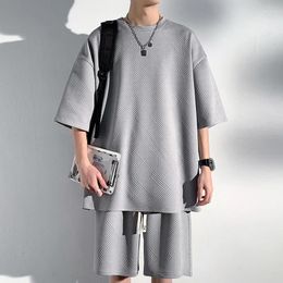 Men's Tracksuits 2023 Summer Solid Color Sets Fashion Korean Style Oversized Short Sleeve Tops Shorts Suit Streetwear Male Clothing