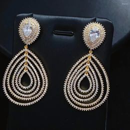 Dangle Earrings Bridal Party Engagement Jewellery Gift Luxury Big Multilayer Micro Cubic Zirconia Pave Women Wedding