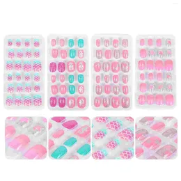 False Nails 4 Boxes/96pcs Cartoon Christmas Decor Stickers Tip Finished Product Plastic Girl Woman Glue-on For Girls