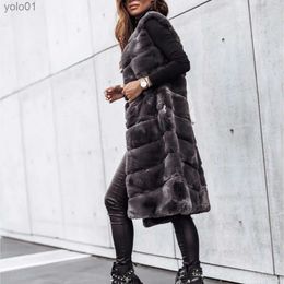 Women's Fur Faux Fur Women Long Faux Fur Autumn Winter Long Round Neck Fur Vests Coat Overcoat Sleless High Waist Solid ColorL231109