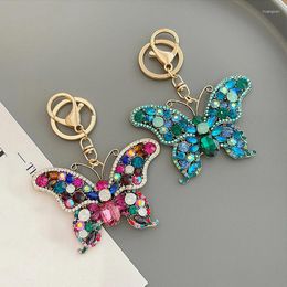 Keychains Fashion Crystal Butterfly Keychain Glitter Rhinestone Metal Key Ring Women Girl Car Bag Pendant Backpack Accessory Gift