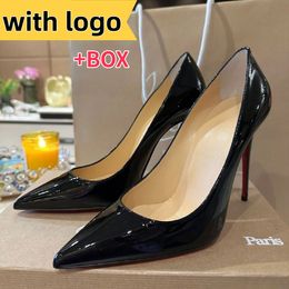 Women High Heels Shoes Red Shiny Bottoms Sexy Pointed Toe 6cm 8cm 10cm 12cm Wedding Dress Shoes Nude Black Shiny Women's Pumps with Box and Red Suede Bag Size 34-44