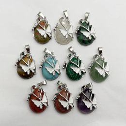 Pendant Necklaces Fashion Mixed Natural Stone Water Drop Butterfly Necklace For Jewellery Making Charm Pendulum Accessories 10pcs Wholesale