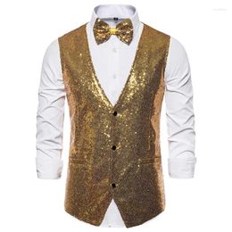 Men's Vests TPJB Men Shiny Gold Sequin Glitter Embellished Blazer Waistcoat Night Club Wedding Party Stage Singers Clothing