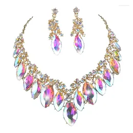 Necklace Earrings Set Luxury Ladies Shiny Water Drop Rhinestone Party Dinner Jewellery