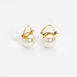 Hoop Earrings INS Geometric Elegant Imitation Pearls Women Jewellery Titanium Steel Gold Plated Metal Drop Earring Fashion Gift