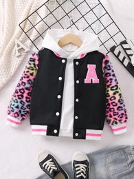 Jackets Girls fashion Colour contrast leopard print baseball uniform 231109