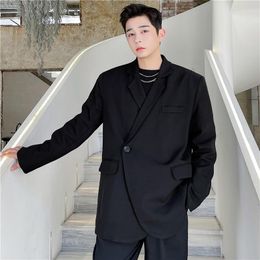 Men's Suits 2023 Spring Korean Style Personality Contour Design Suit Men Casual Loose Black White For M-XXL