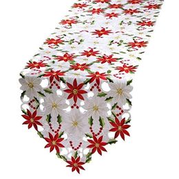 Table Runner K1MF Holly Poinsettia Christmas Table Runner Table Mat for Christmas Decoration 230408