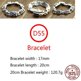 D55 S925 Sterling Silver Bracelet Personalized Fashion Cross Flower Multi Element Couple Jewelry Punk Hip Hop Style Jewelry Gift for Lovers