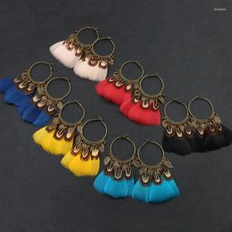 Hoop Earrings Vintage Ethnic Feather Summer Bohemian Statement Big Circle Leaf Tassel Drop