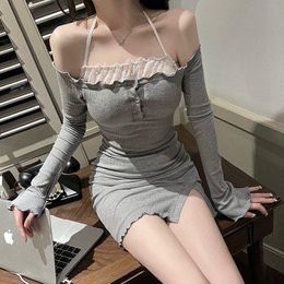 Casual Dresses Vintage Party Women's Sundresses Prom Crochet Sexy Short Slip Shirts Dress Bodycon Sklinky Mini Knit Off Shoulder Backles