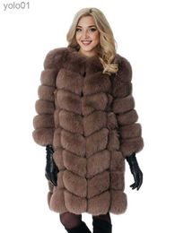 Women's Fur Faux Fur ZADORIN Europe Fashion 90cm Long Trench Coats Faux Fur Coat Women Luxury Fur Splicing Warm Fluffy Fur Jacket Winter OvercoatL231109